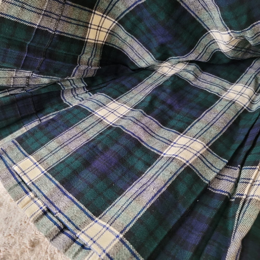 Mosbrook vintage pure wool skirt green tartin plaid Green Navy White - Picture 4 of 8